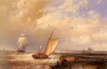 Un hollandais rose à la mer avec la livraison au delà de Abraham Hulk Snr Bateau paysage marin Peinture à l'huile